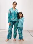 John Lewis + Matthew Williamson Cala Palm Print Cotton Pyjama Set, Blue/Multi