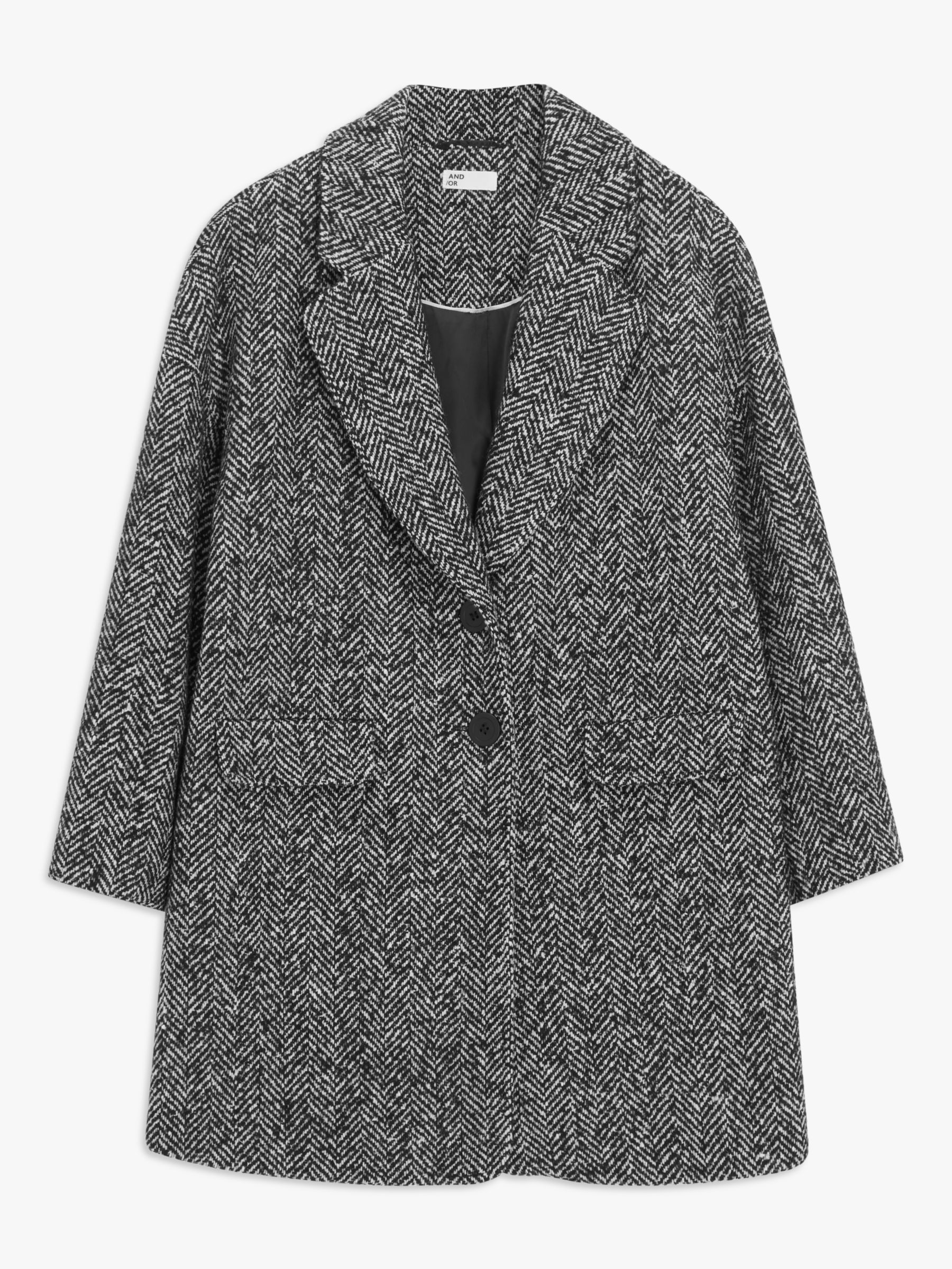 AND/OR Bree Herringbone Tweed Coat, Black/White at John Lewis & Partners