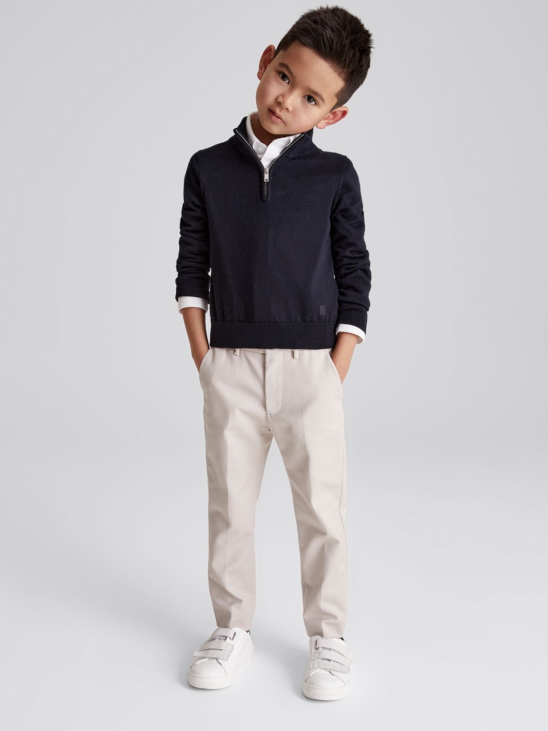 Reiss Kids' Blackhall Half Zip Wool Jumper, Navy at John Lewis & Partners