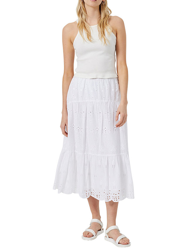 French Connection Abana Biton Broderie Midi Skirt, Linen White, 6