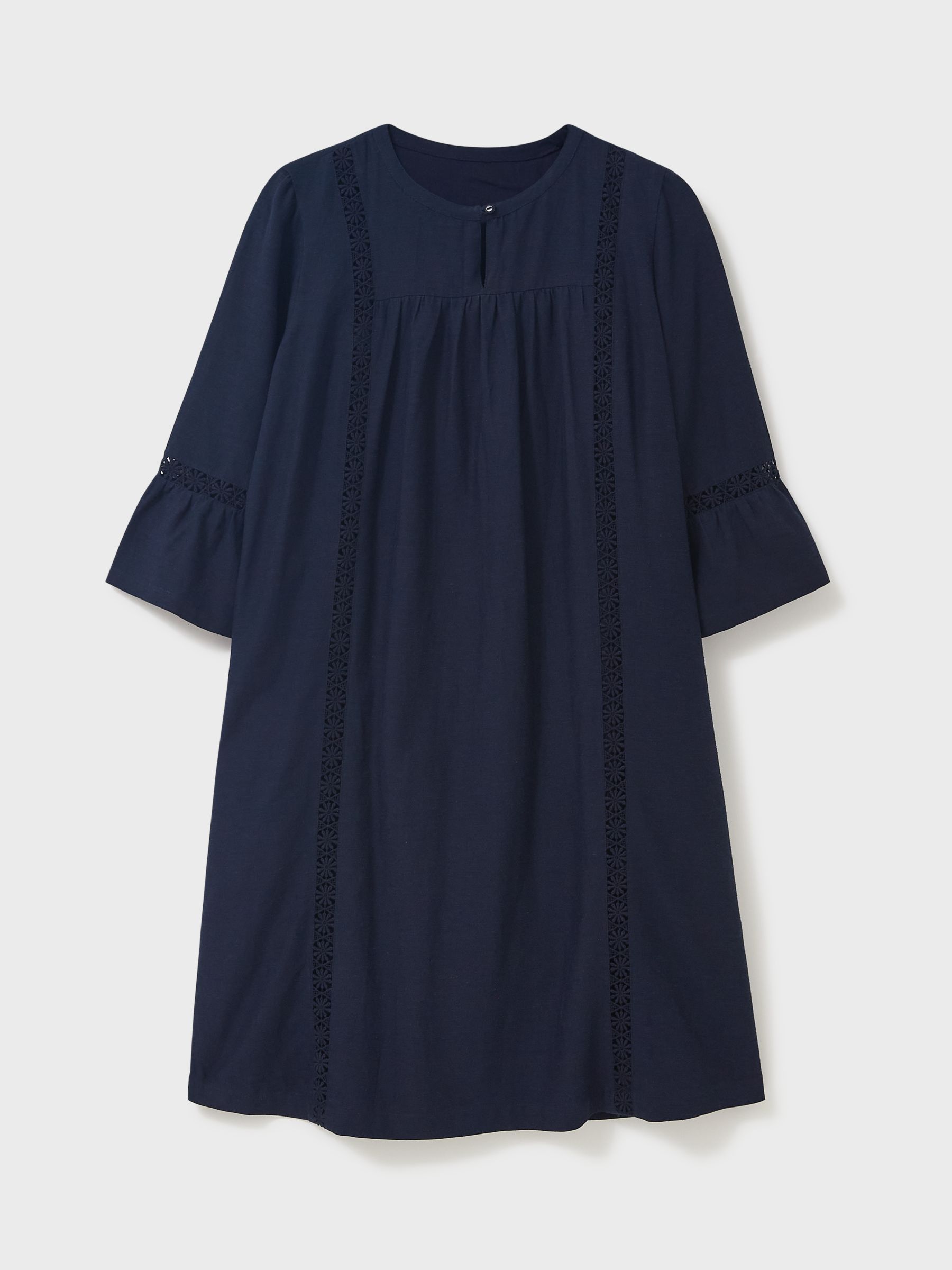 Crew Clothing Bell Sleeve Linen Blend Tunic Dress, Navy at John Lewis ...