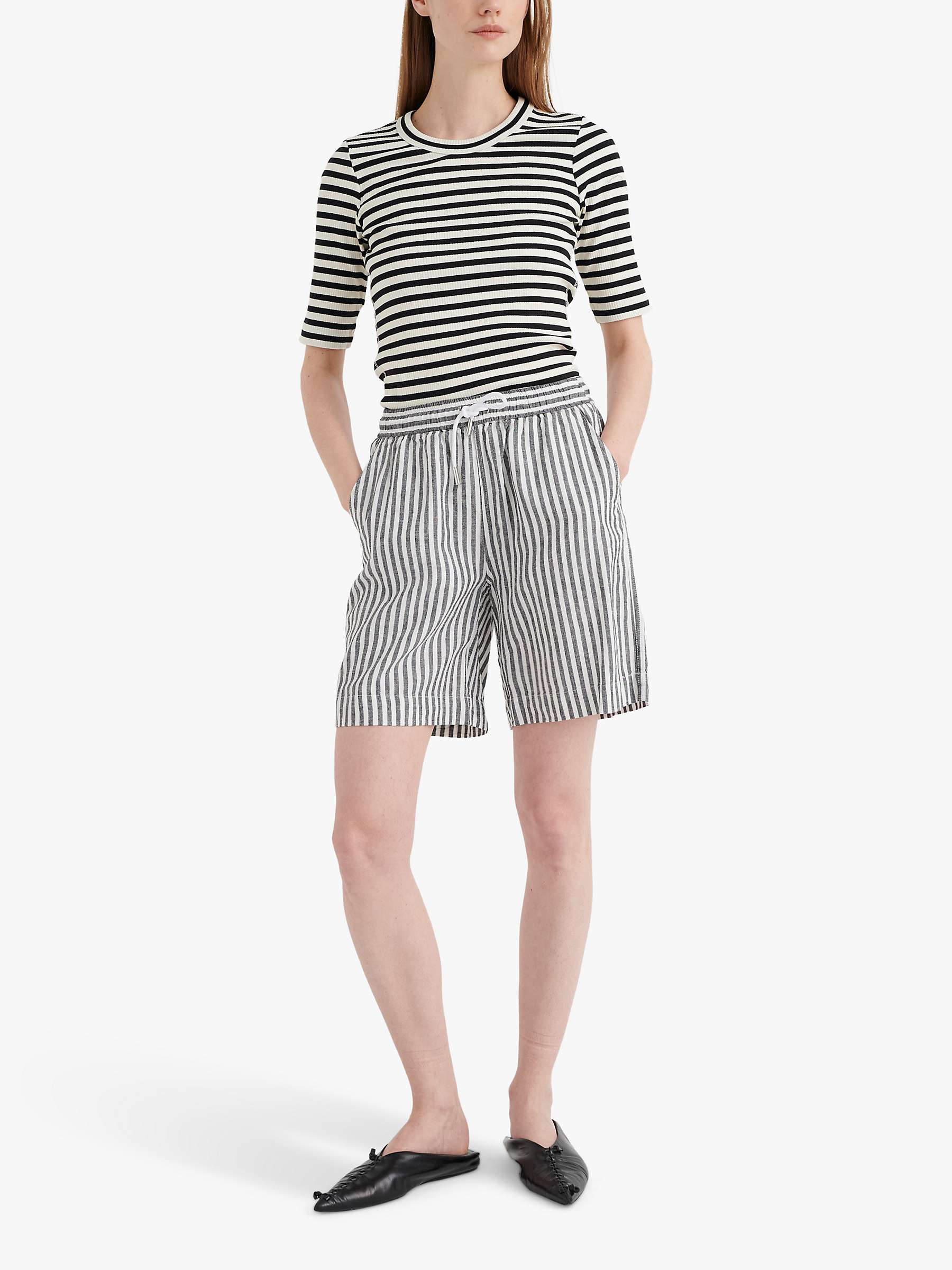 InWear Linen Blend Striped Shorts, Black/White at John Lewis & Partners