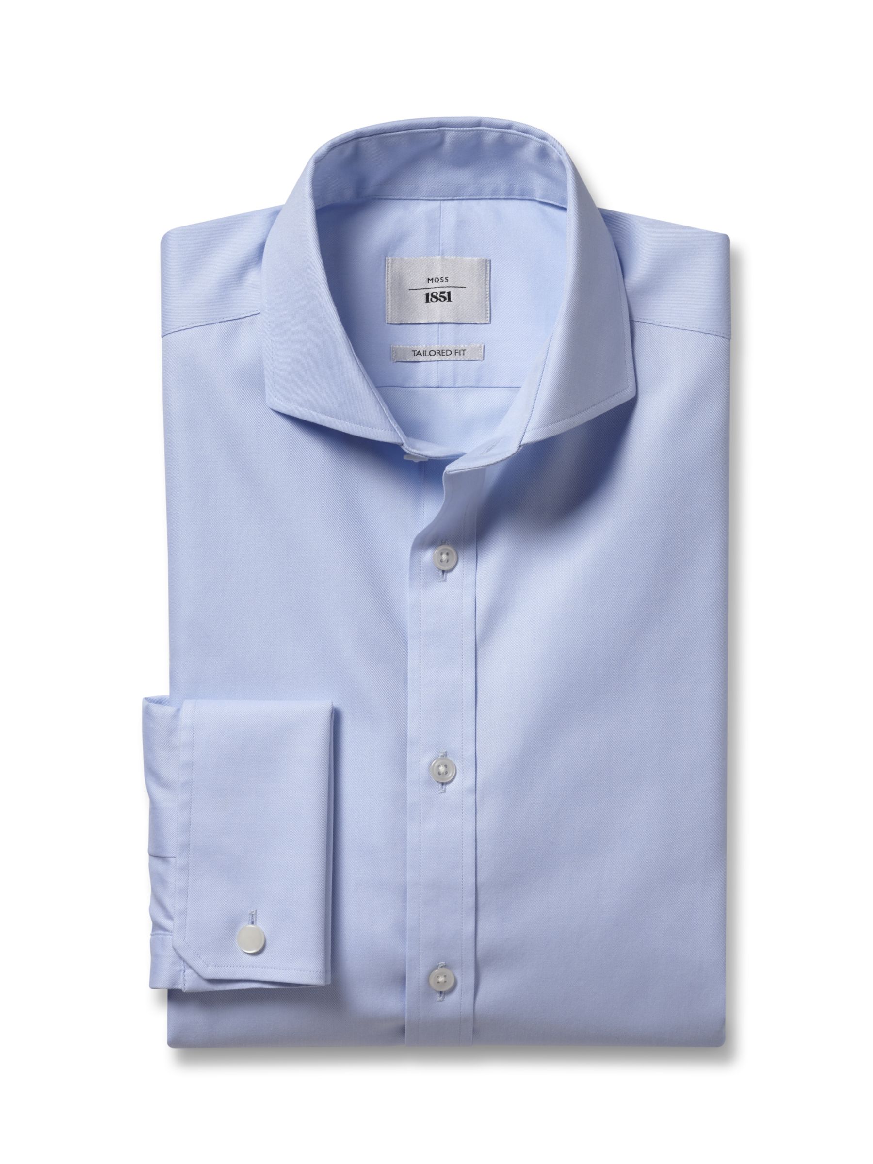Moss Tailored Fit Double Cuff Non-Iron Twill Shirt, Sky, 14