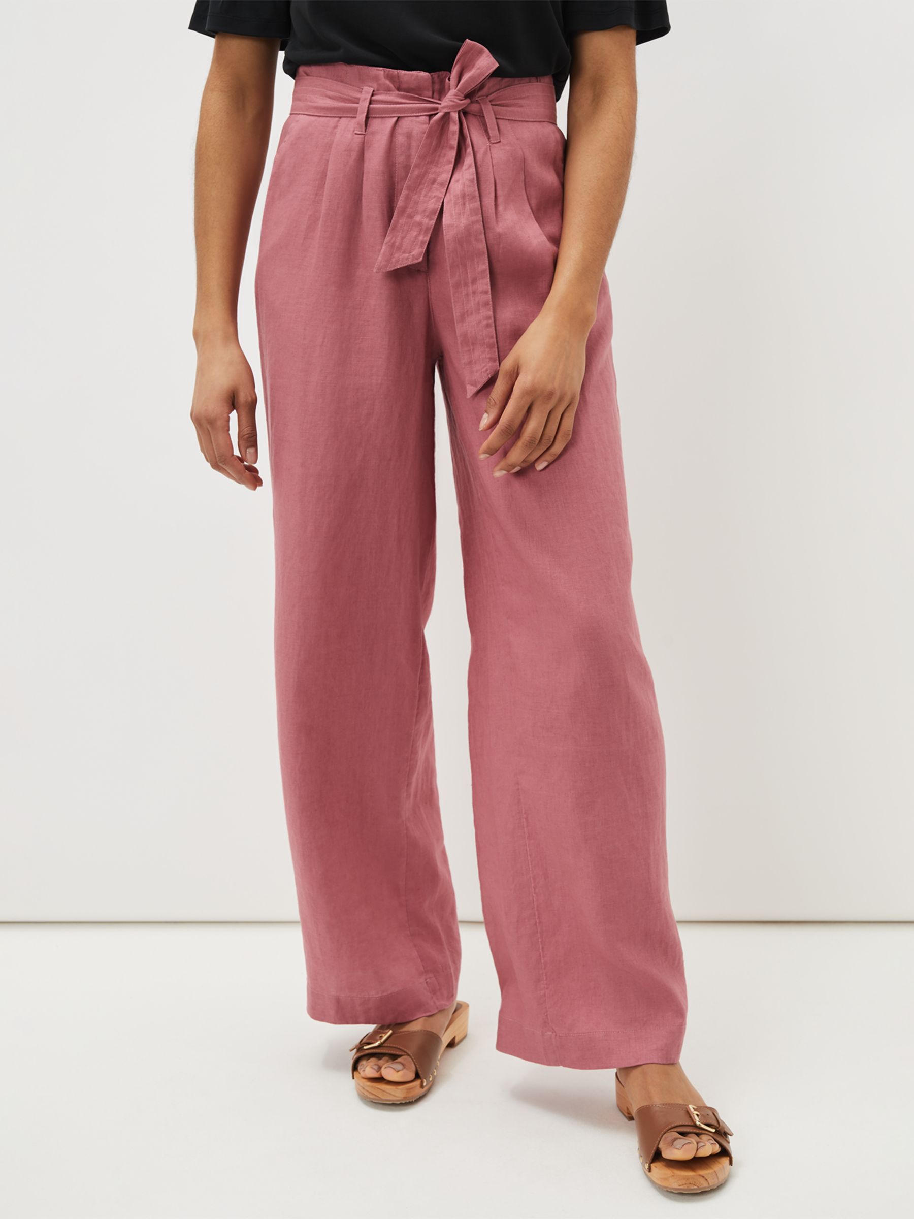 Phase Eight Raven Wide Leg Linen Trousers, Rose at John Lewis & Partners