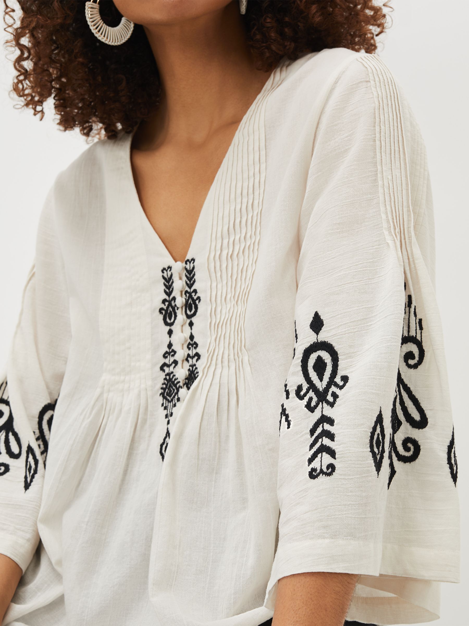 Phase Eight Elenora Embroidered Blouse, Ivory/Black at John Lewis ...