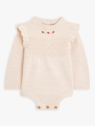 John Lewis Heirloom Collection Baby Textured Knit Floral Romper, Oatmeal