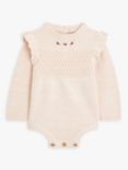 John Lewis Heirloom Collection Baby Textured Knit Floral Romper, Oatmeal
