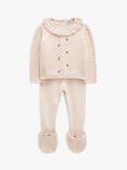 John Lewis Heirloom Collection Baby Textured Knit Floral Embroidery Set, Pink