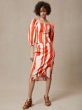 Mint Velvet Astrid Linen Blend Midi Skirt, Orange