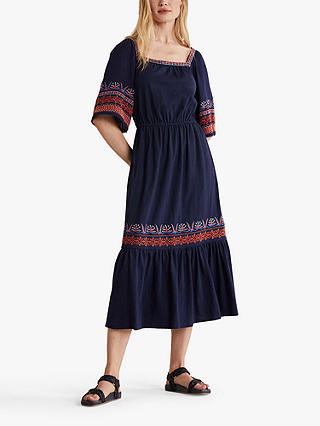 Boden Jersey Embroidered Midi Dress, Navy