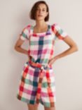 Boden Square-Neck Check Linen Top, Pink Flambe