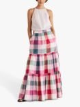 Boden Lorna Tiered Check Maxi Skirt, Pink Flambe