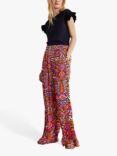 Boden Grace Crinkle Abstract Wide Leg Trousers, Multi