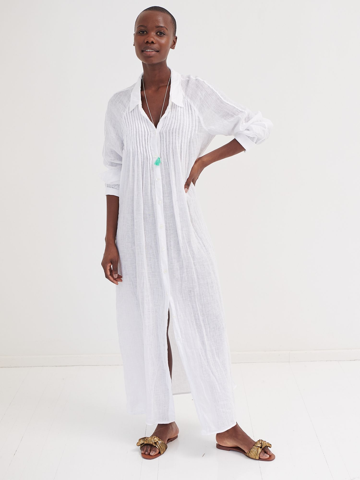 NRBY Sami Maxi Linen Shirt Dress, White at John Lewis & Partners