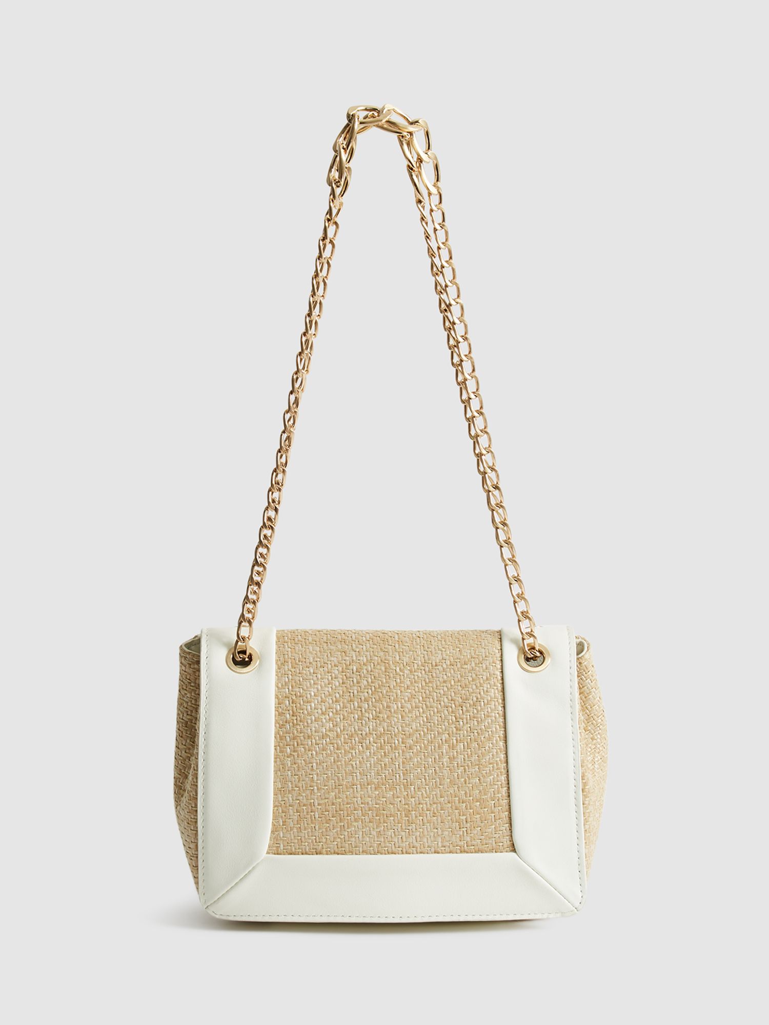 Reiss Alma Bordered Chain Cross Body Bag, Off White at John Lewis ...