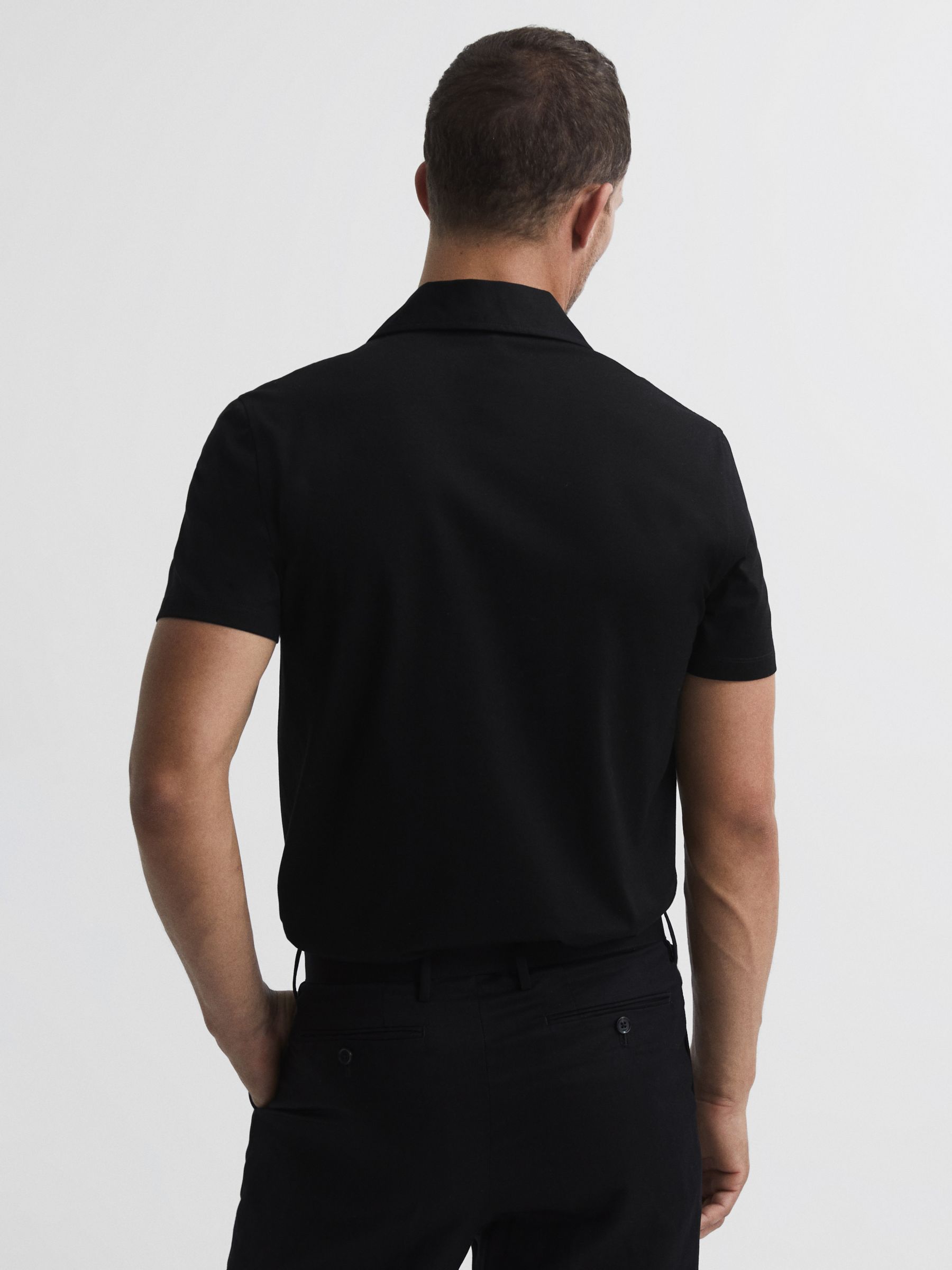 Reiss Caspa Cuban Collar Short Sleeve Shirt, Black, XS