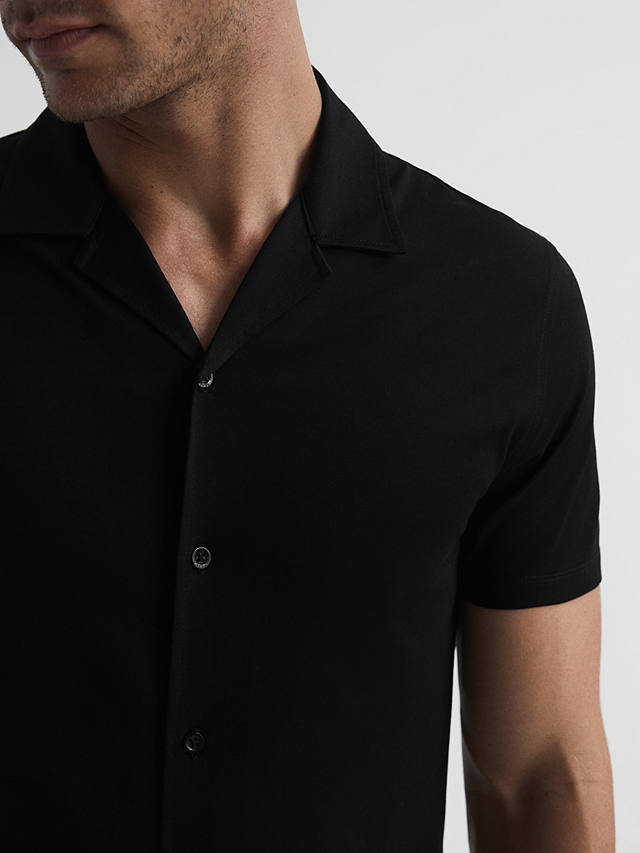Reiss Caspa Cuban Collar Short Sleeve Shirt, Black
