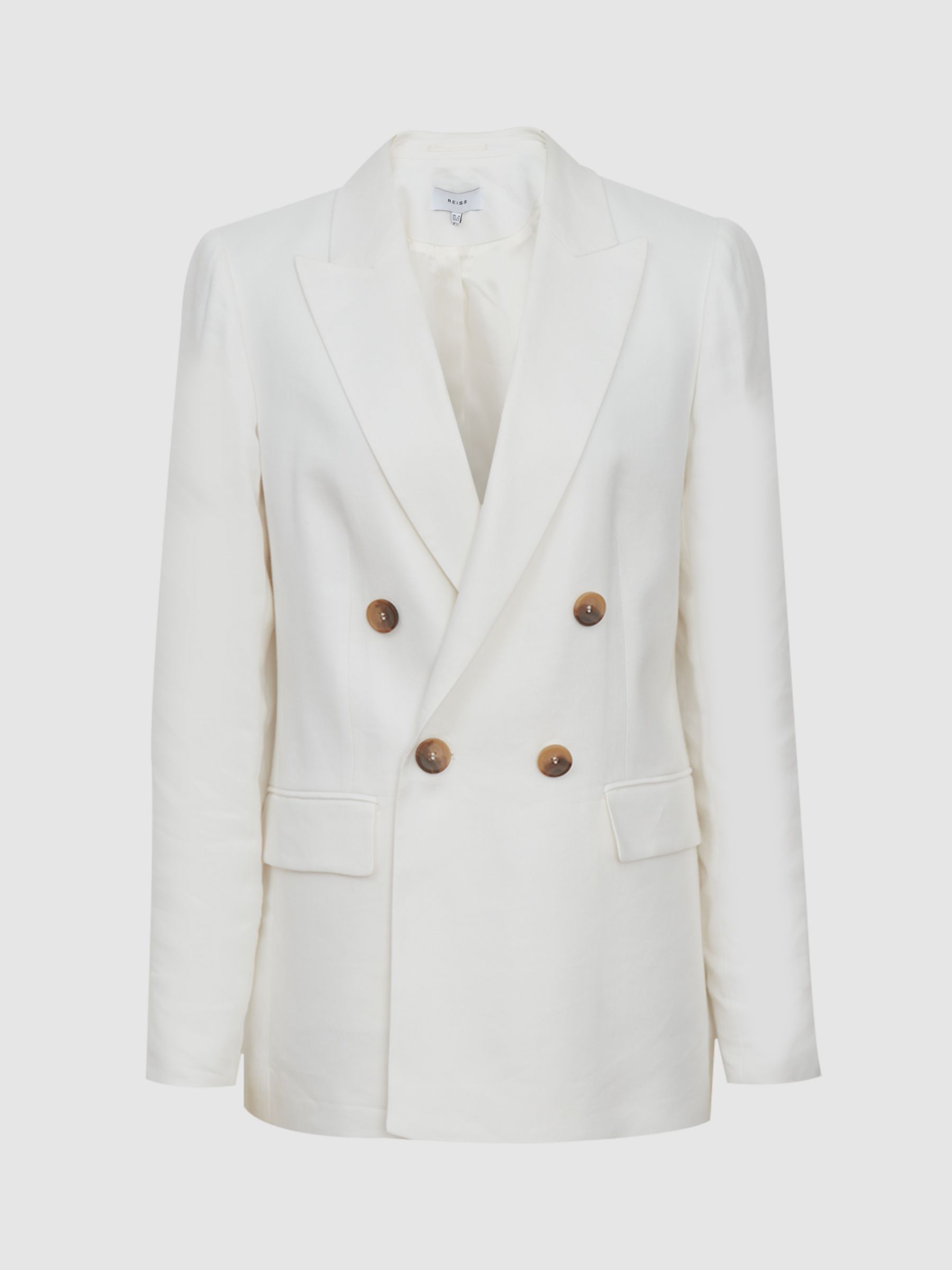 Reiss Willow Double Breasted Linen Blend Blazer, White at John Lewis ...