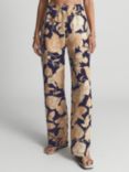Reiss Leo Leaf and Flower Print Linen Trousers, Navy/Cream