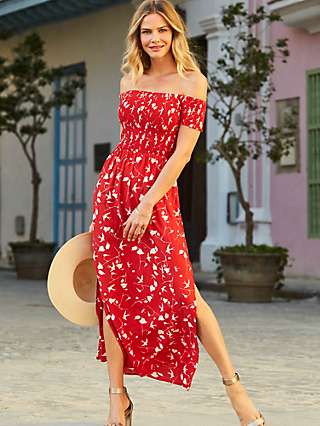 Sosandar Floral Print Smocked Maxi Dress, Red/White