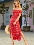 Sosandar Floral Print Smocked Maxi Dress, Red/White, Red/White