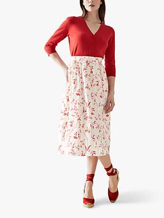 L.K.Bennett Callie Floral Print Midi Skirt, Red/Cream