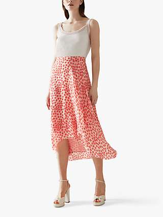 L.K.Bennett Krasner Floral Dip Hem Midi Skirt, Pink