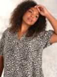 Live Unlimited Animal Print Top, Black/Stone