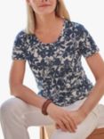 Pure Collection Floral Linen T-Shirt, Navy/Cream