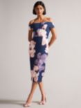 Ted Baker Lovez Floral Print Bardot Midi Dress, Navy/Multi