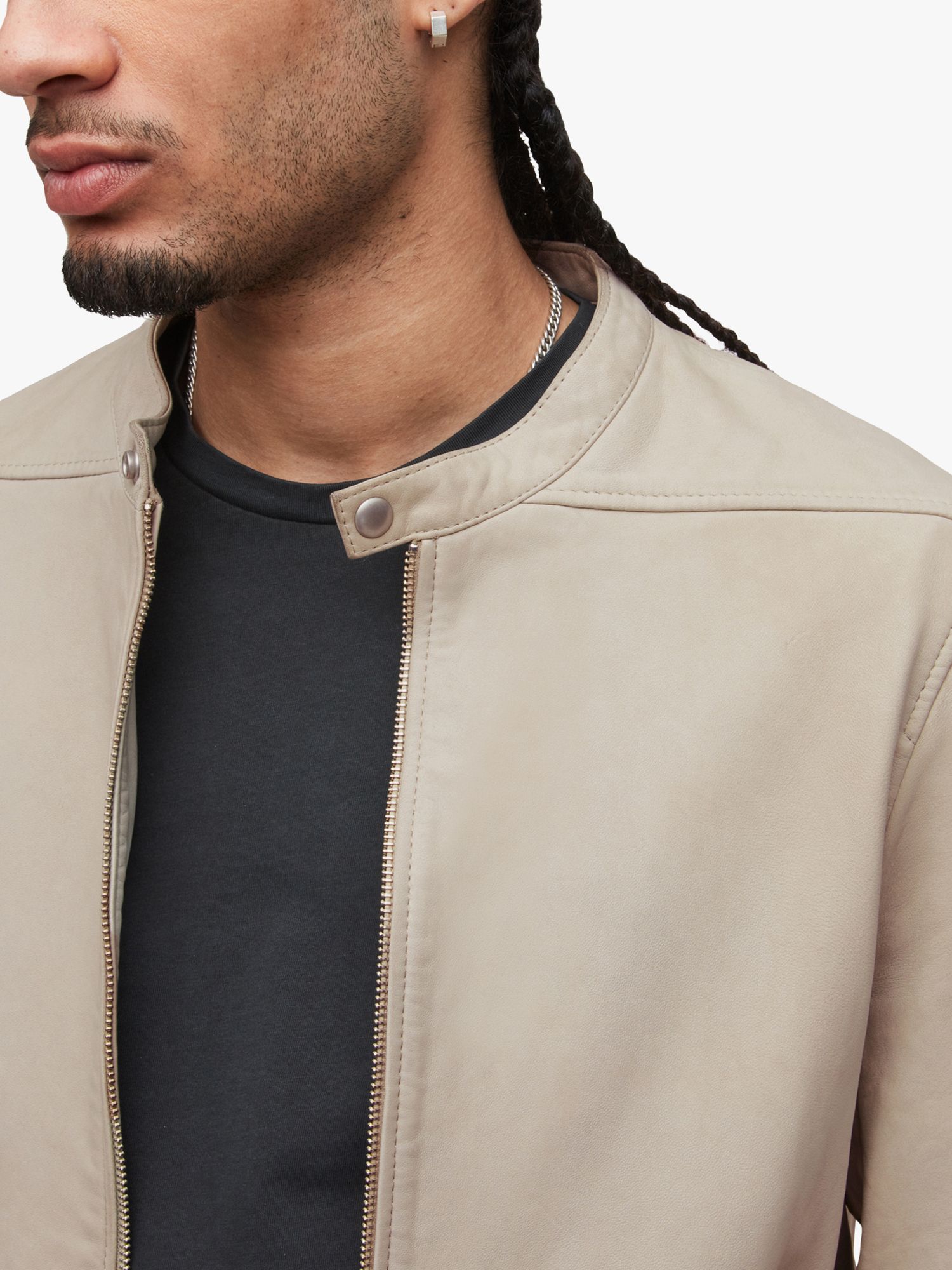 AllSaints Marina Leather Jacket, Clifftop Taupe