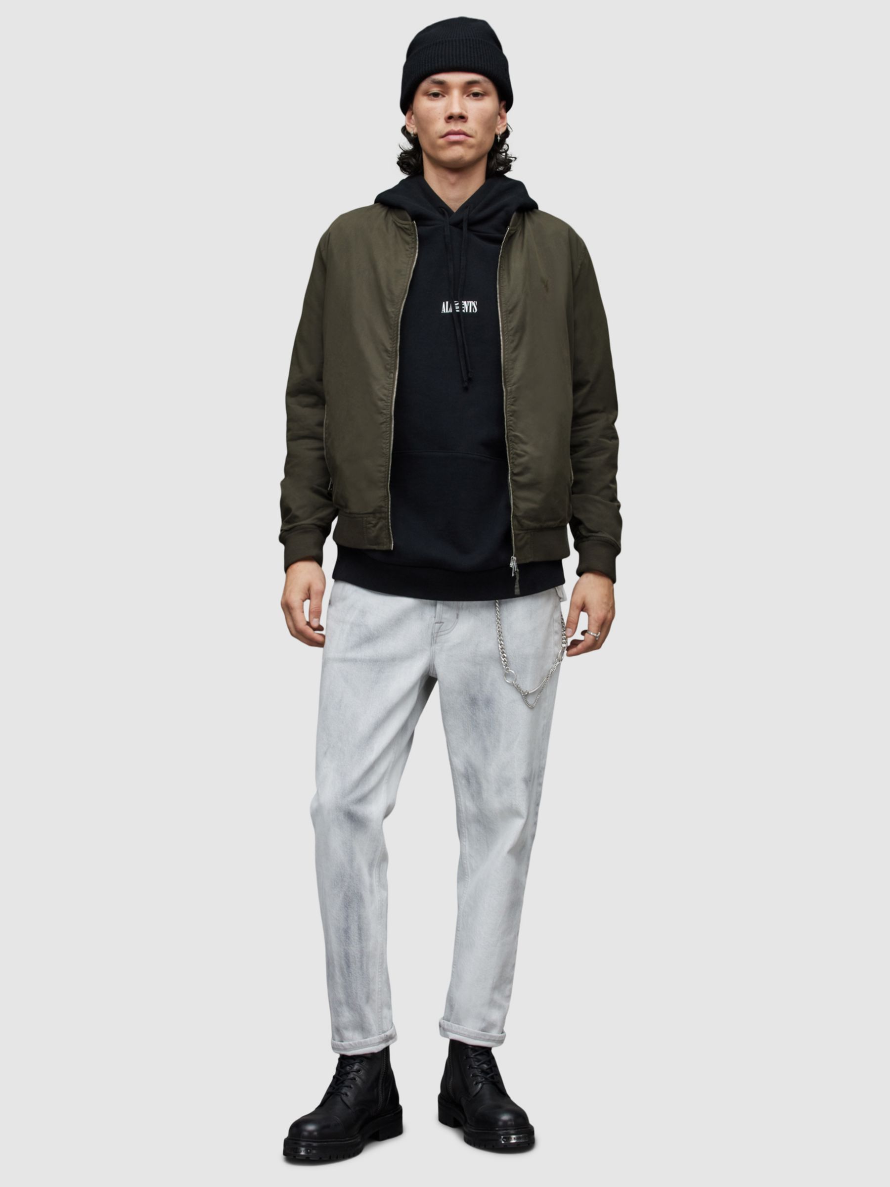 AllSaints Bassett Bomber Jacket, Dull Khaki at John Lewis & Partners