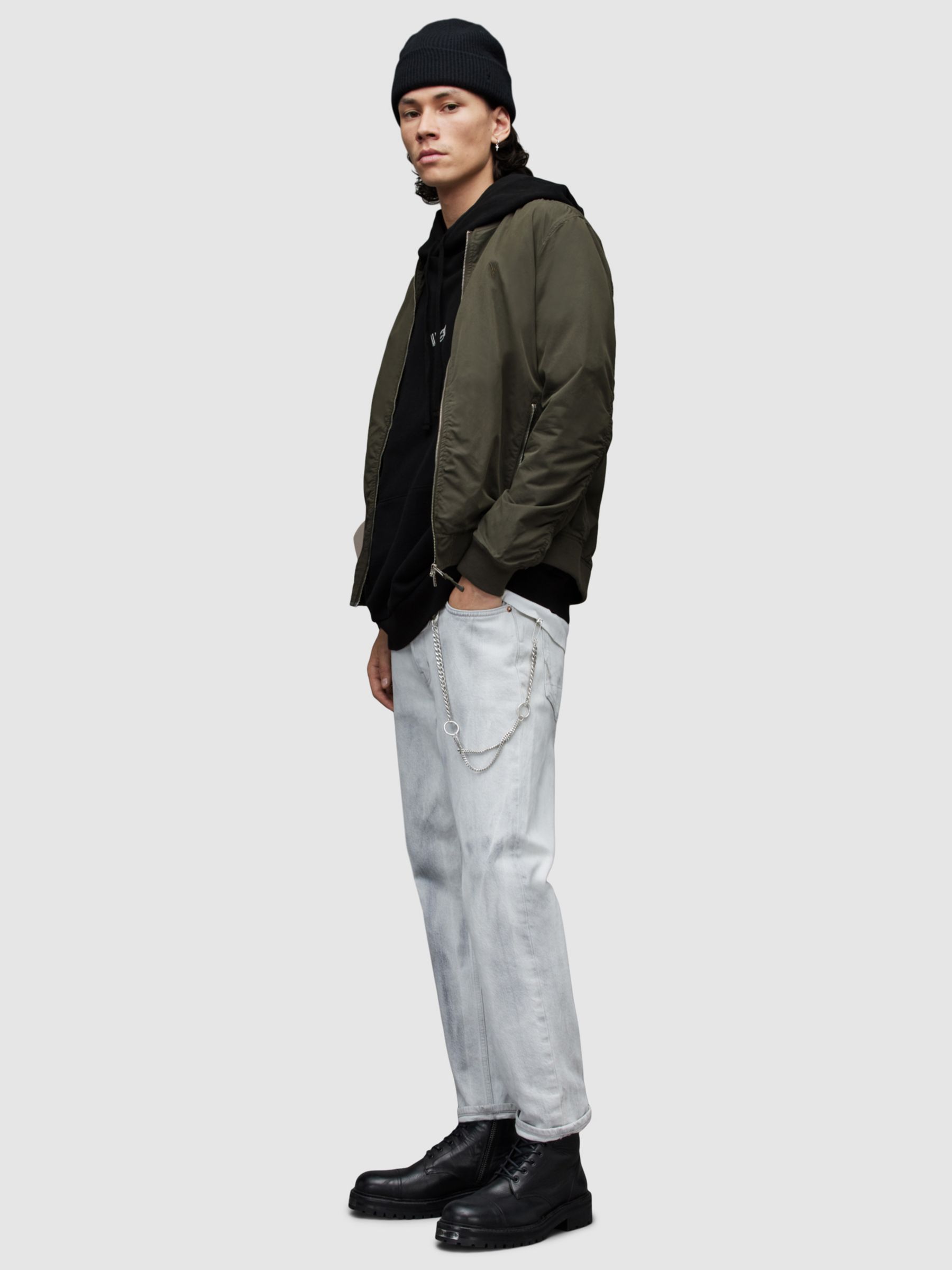 AllSaints Bassett Bomber Jacket, Dull Khaki at John Lewis & Partners