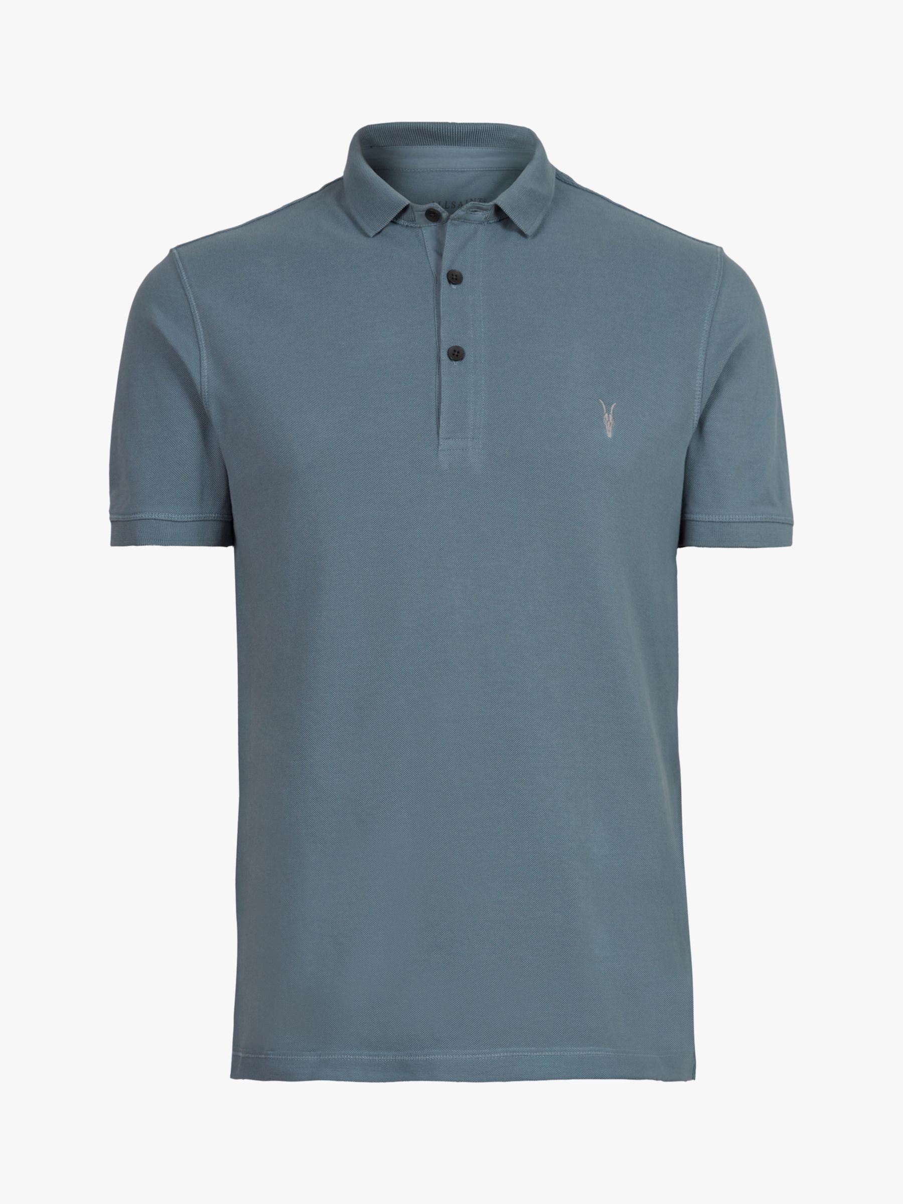 AllSaints Reform Short Sleeve Polo Top, Aged Blue at John Lewis & Partners