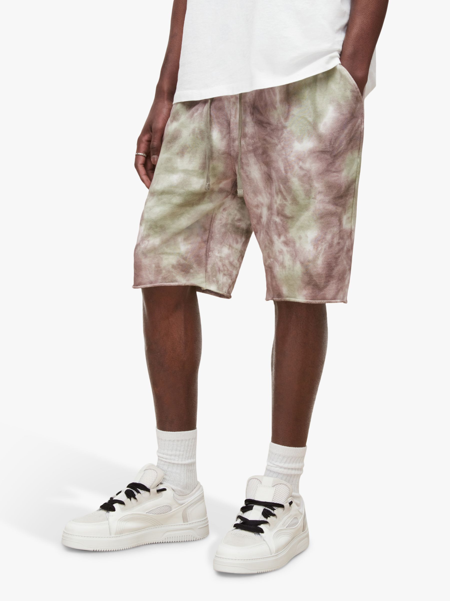 AllSaints Malik Abstract Sweat Shorts, Ash Khaki Brown/Green