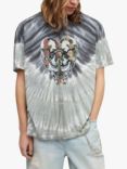 AllSaints Danny Abtract Skull T-Shirt, Washed Black/Glass Grey