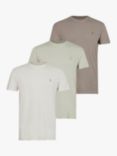 AllSaints Tonic Crew Neck T-Shirt, Pack of 3, Grey/Green/Flint