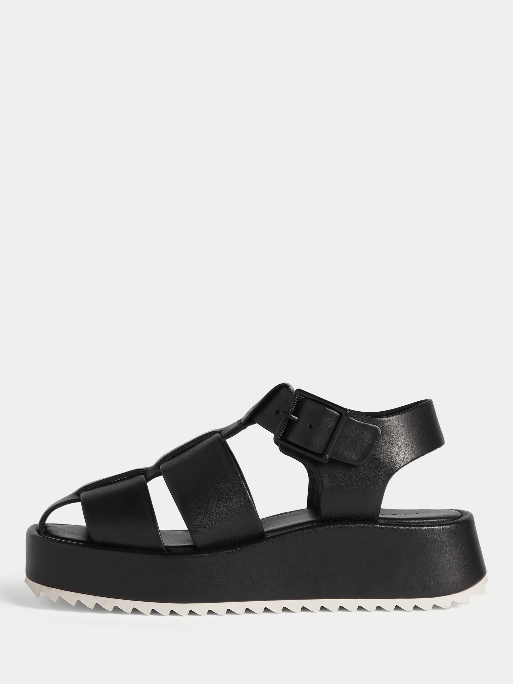 Jigsaw Buxton Wedge Leather Footbed Sandals, Black
