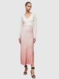 AllSaints Ombre 2-in-1 Satin Finish Maxi Dress & Merino Wrap Cardigan, Pink Nectar