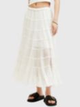 AllSaints Eva Tiered Midi Skirt, Chalk White, Chalk White