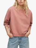 AllSaints Pippa Cotton Embroidered Logo Sweatshirt, Muted Rose