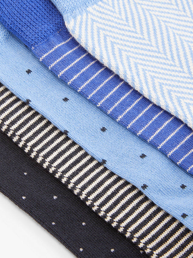 John Lewis Spot Stripe Cotton Blend Socks, Pack of 5, Blue/Multi
