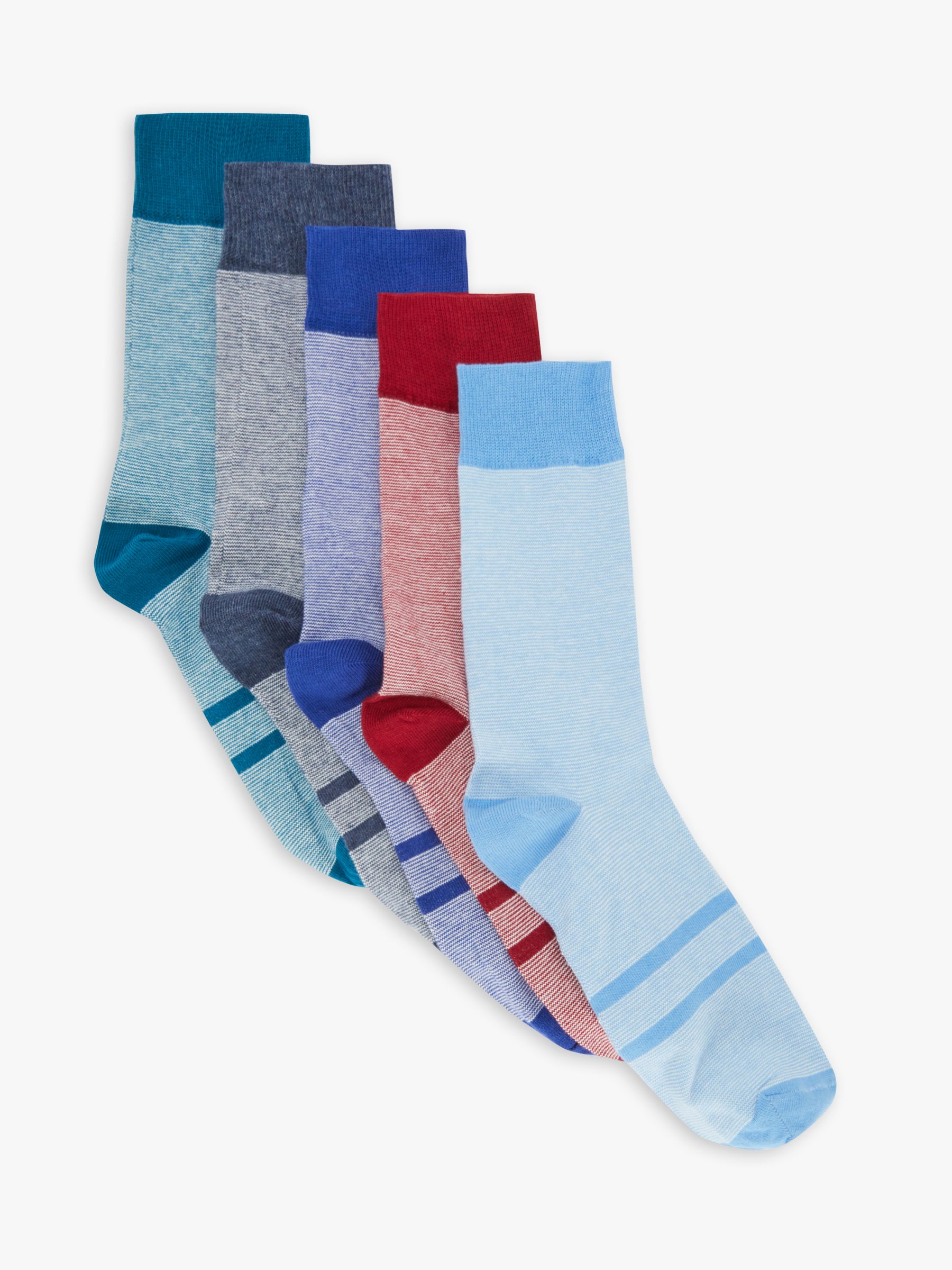 John Lewis Feeder Stripe Cotton Blend Socks, Pack of 5, Multi at John ...