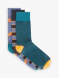 John Lewis Squirrel Stripe Cotton Blend Socks, Pack of 3, Blue/Multi