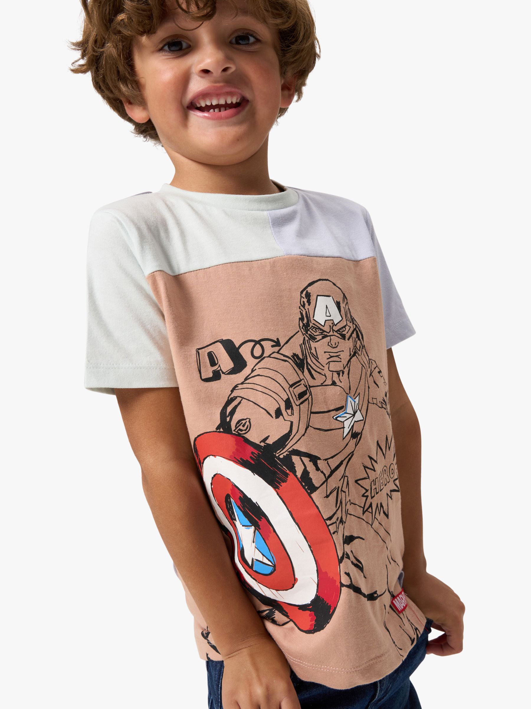 Angel & Rocket Kids' Marvel Captain America T-Shirt, at John Lewis & Partners