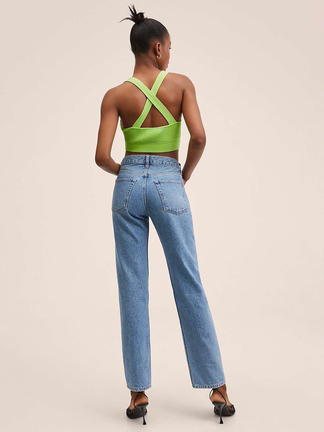 Buy Mango Sol Fine Knit Cropped Vest Top, Green Online at johnlewis.com
