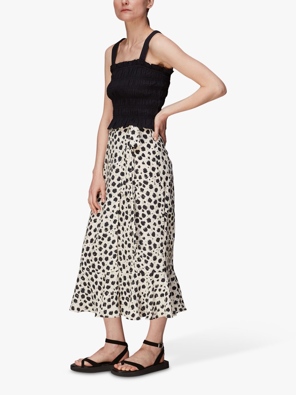 Whistles Brushed Dalmation Midi Wrap Skirt, White/Black at John