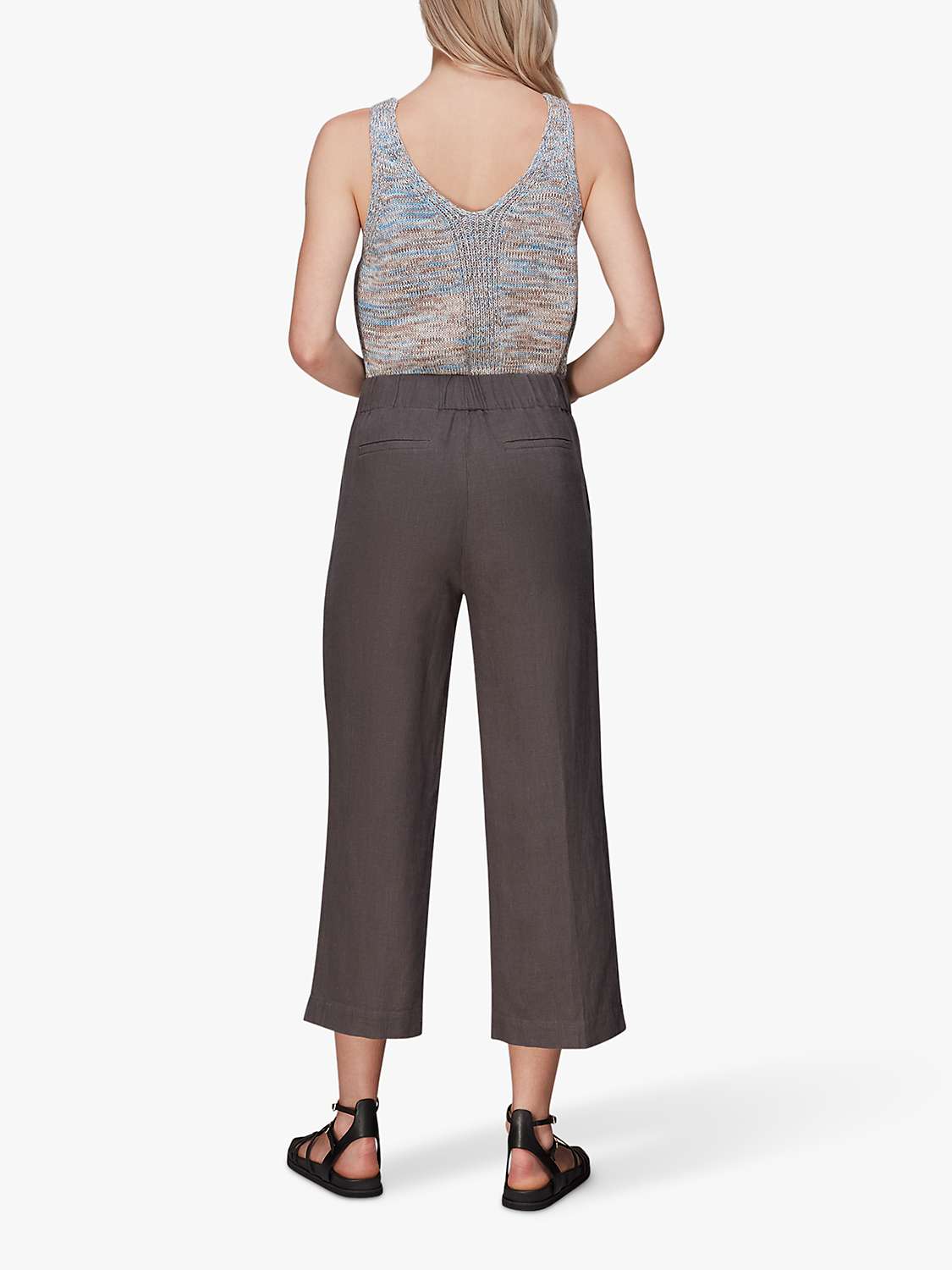 Whistles Linen Cropped Trousers, Washed Black at John Lewis & Partners