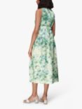 Whistles Waterflower Silk Mix Midi Dress, Green/Multi