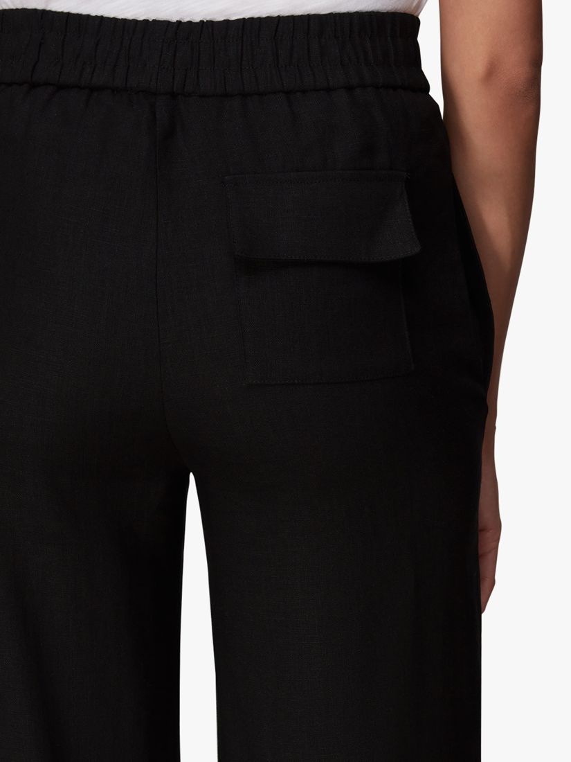 Whistles Linen Pocket Wide Leg Trousers, Black at John Lewis & Partners